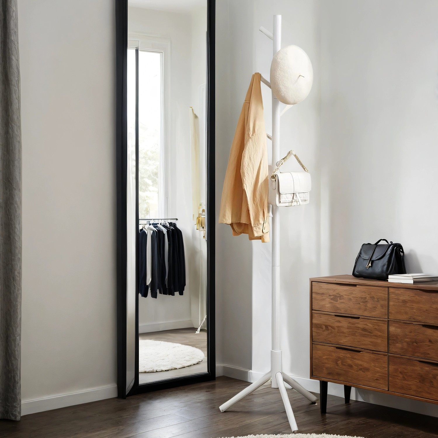 Riidenagi, täispuidust riidestange, puuvormis garderoob