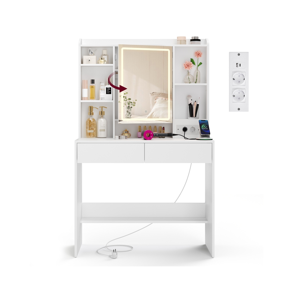 Kailyn Collection – Tualettlaud hämardatava LED-peegliga, 2 sahtliga, valge