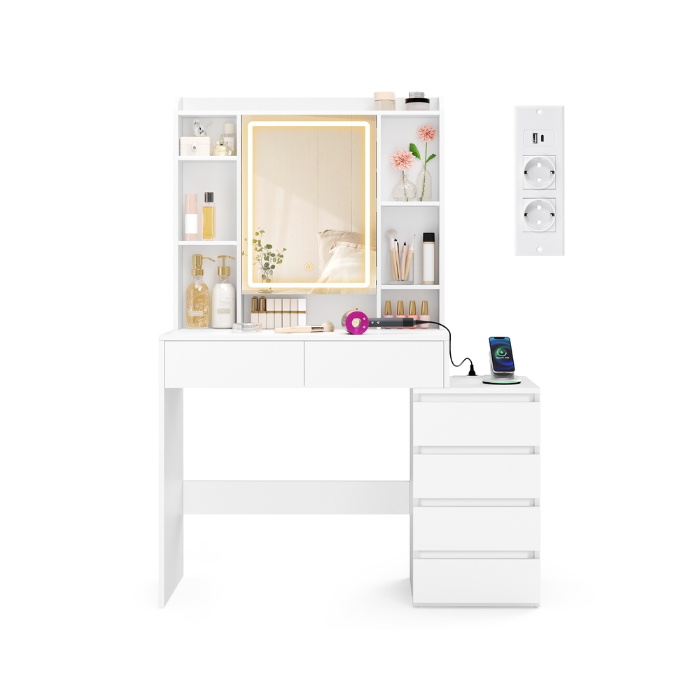 Kailyn Collection - Tualettlaud LED-peegli ja pikendusjuhtmega, 40 x 105 x 145 cm, pilvevalge