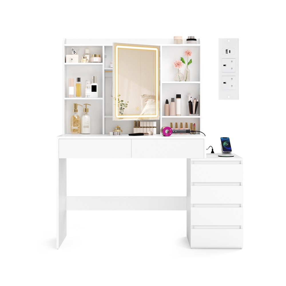 Kailyn Collection - Tualettlaud LED-peegli ja pikendusjuhtmega, 40 x 124,7 x 145 cm, pilvevalge