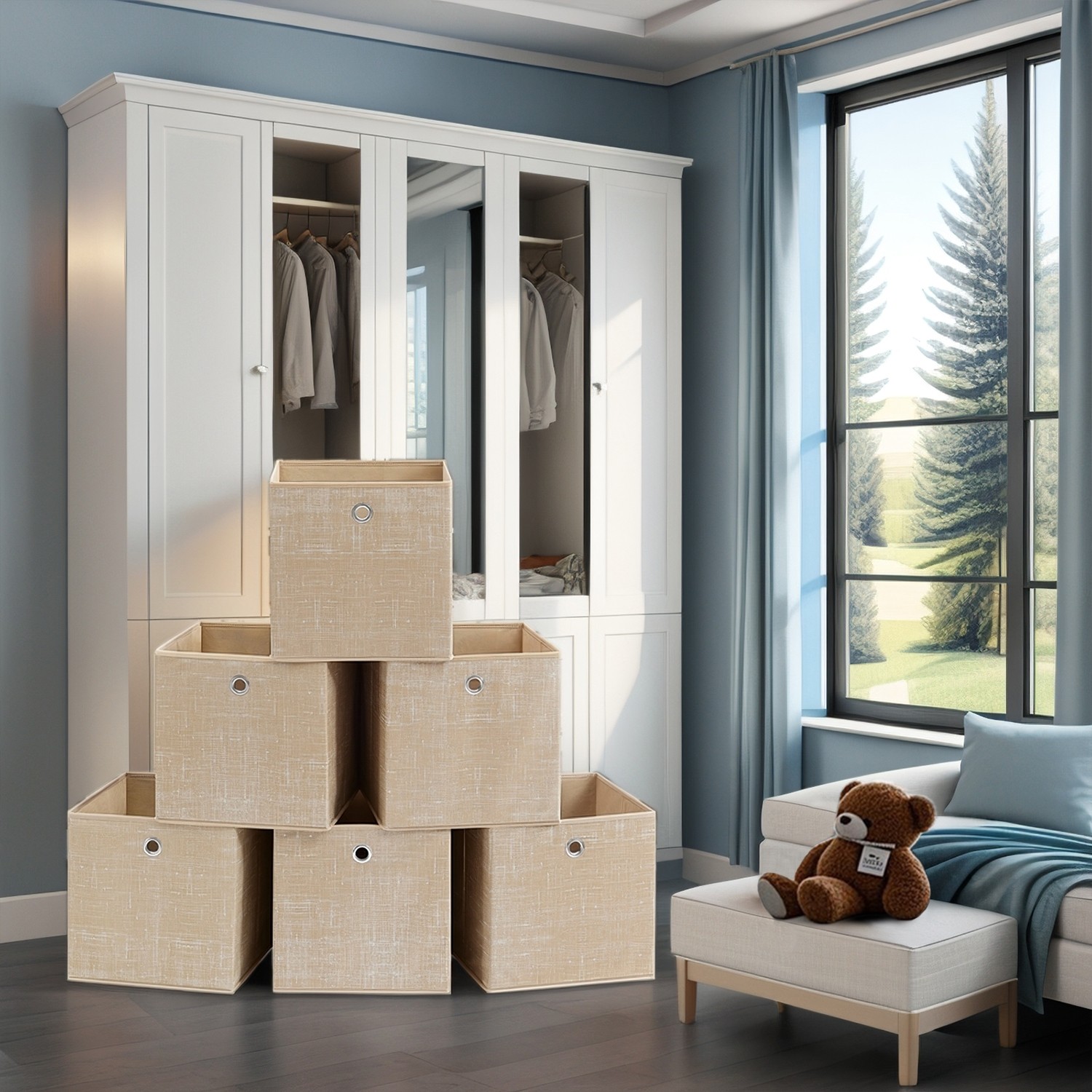 Hoiukast, 6-osaline komplekt, käepidemega kangast hoiukastid