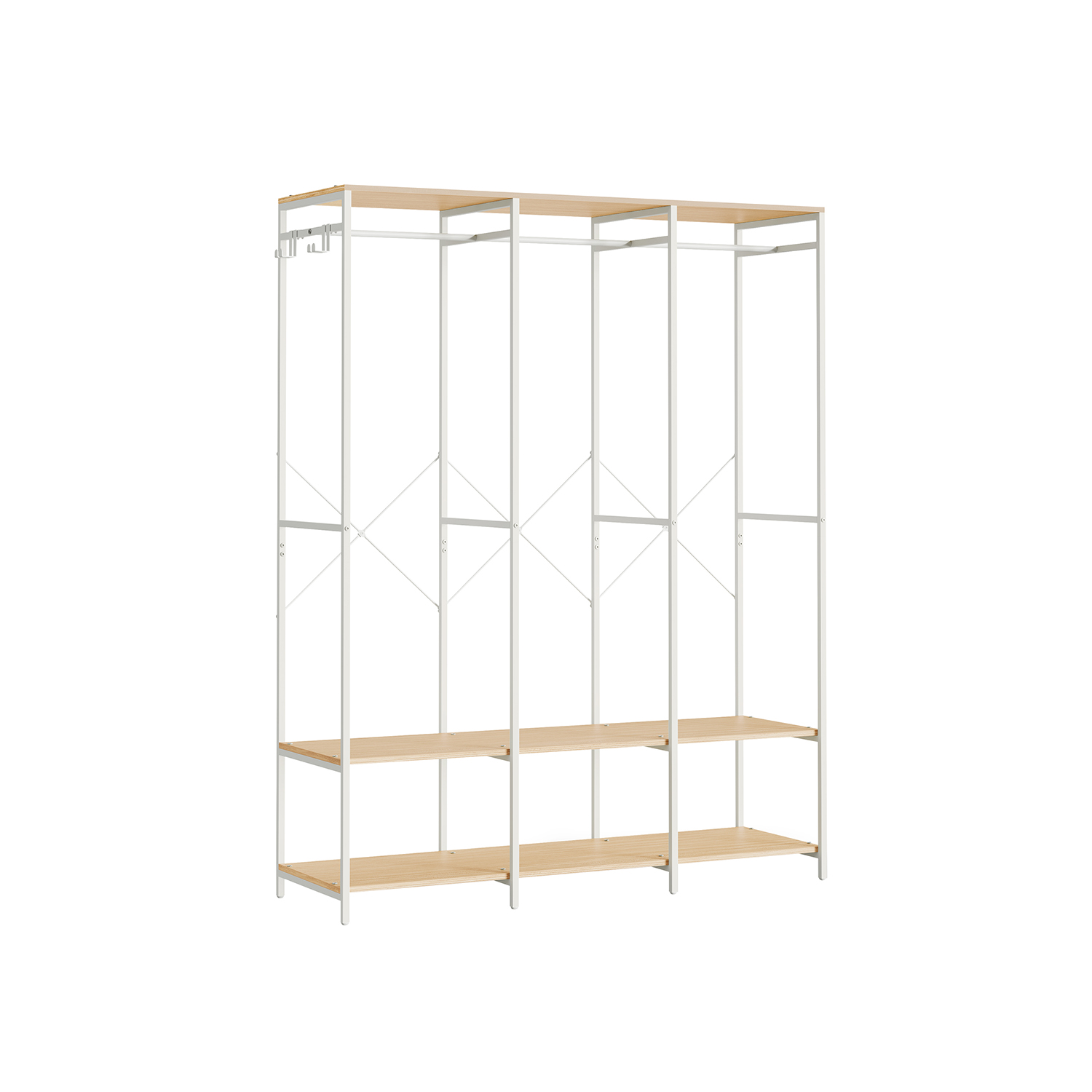 Naturaalses beežis avatud riidepuuga riidekapp