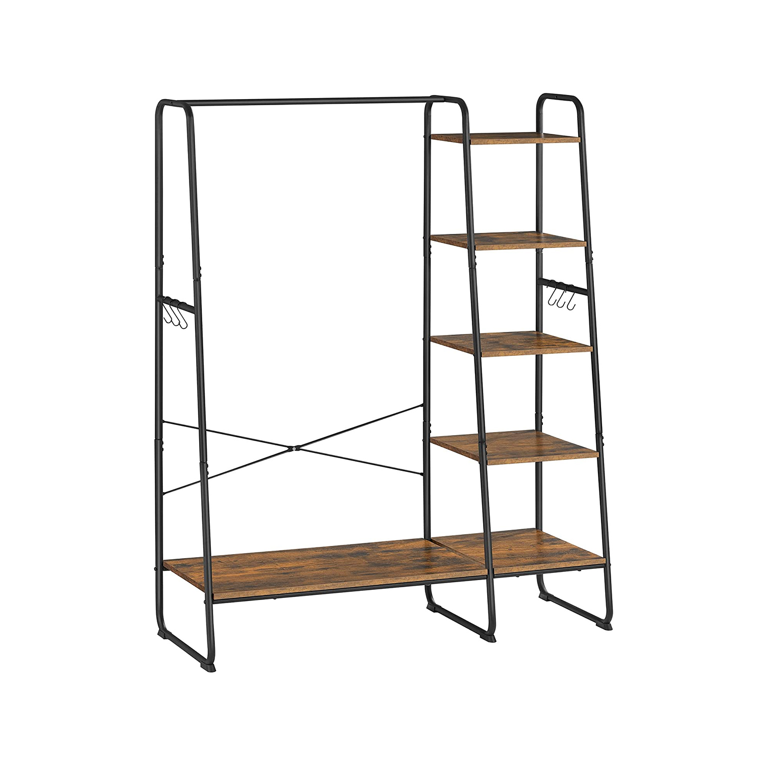 Riidenagi ja garderoobistange, 5 tasandit, kingariiuli ja 6 konksuga, 45 x 120 x 160 cm, tööstuslik disain