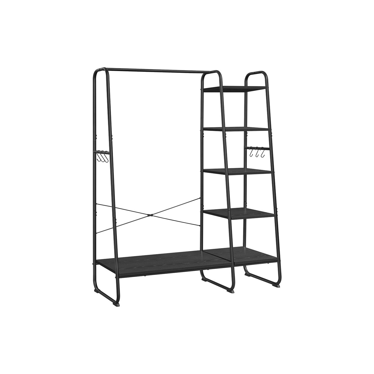 Riidenagi ja garderoobistange, 5 tasandit, kingariiuli ja 6 konksuga, 45 x 120 x 160 cm, tööstuslik disain