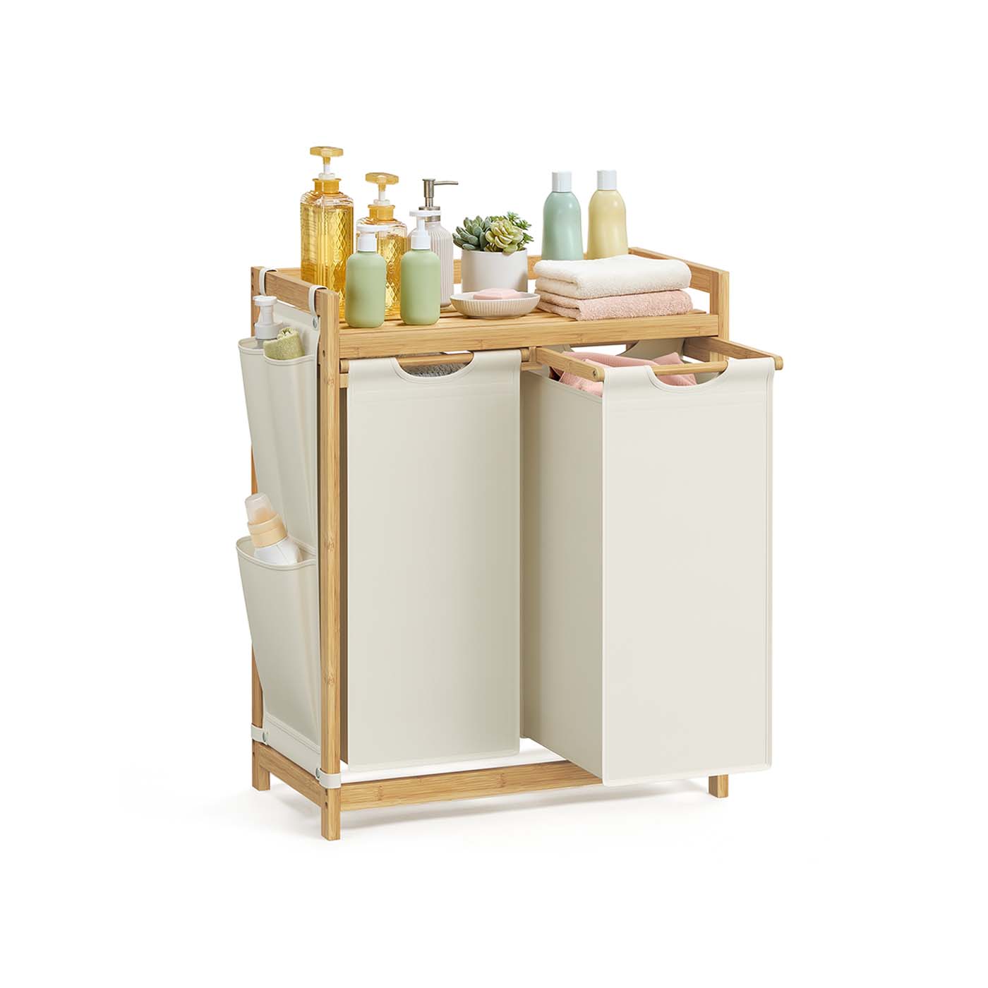 Pesukorv 2 sektsiooni 2 x 50 L 63 x 33 x 78 cm kreemvalge