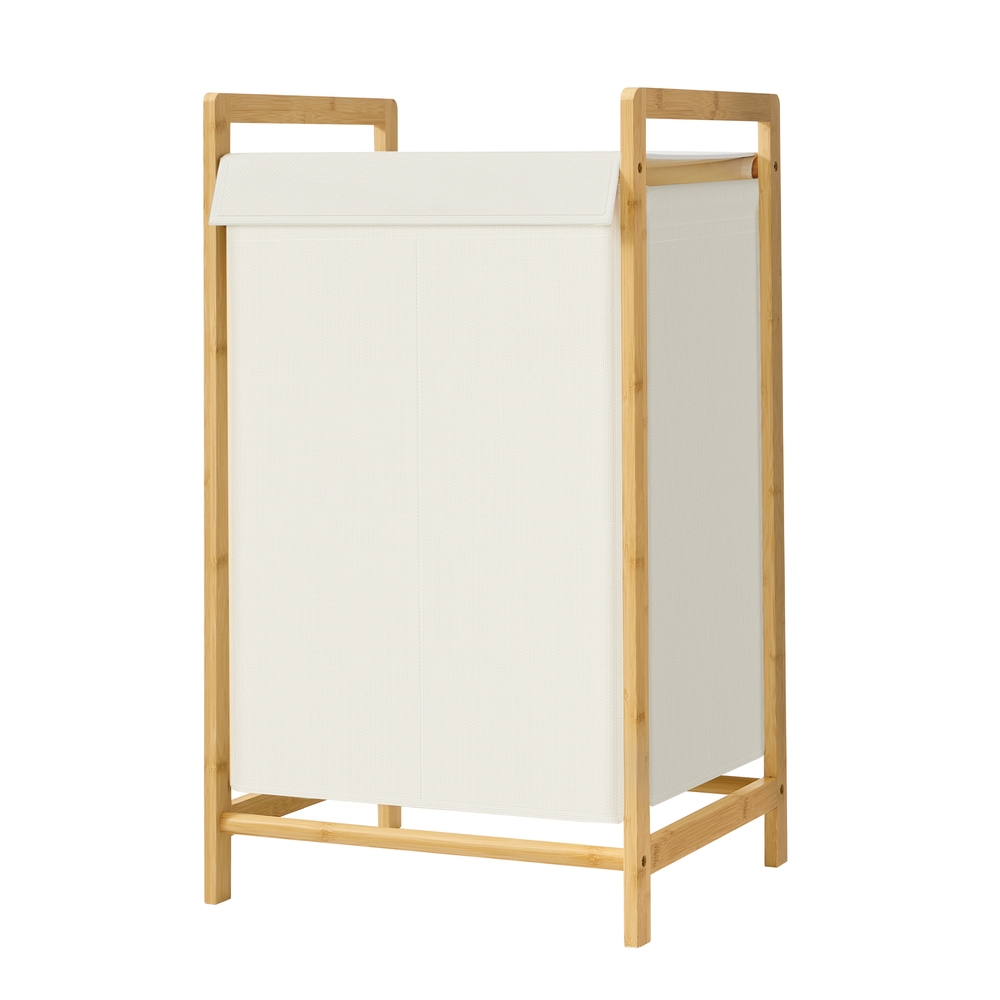 Pesukorv kaanega, 2 sektsiooni, bambusraamiga pesukorv, eemaldatav pesukott