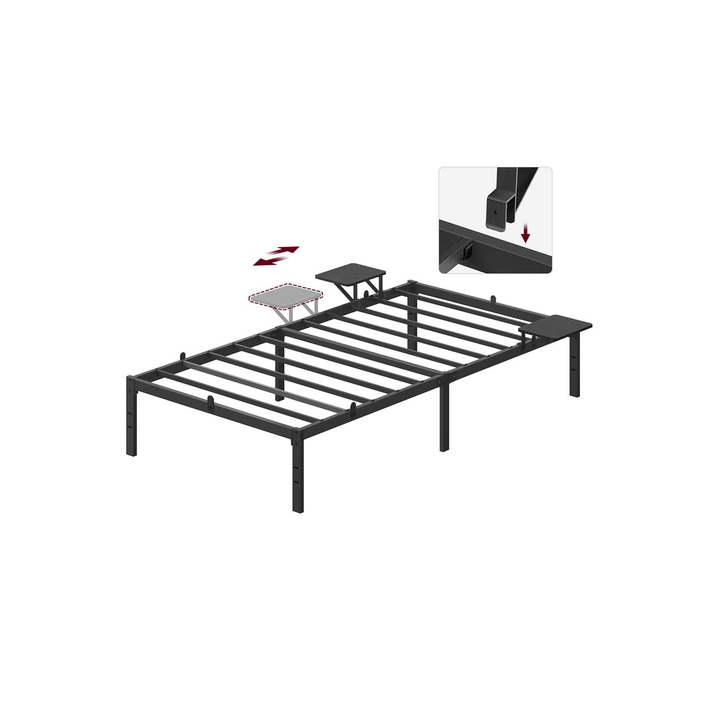 Kahekohalise voodi raam, metallist voodiraam koos hoiustamisriiulitega, sobib 140 x 190 cm madratsile