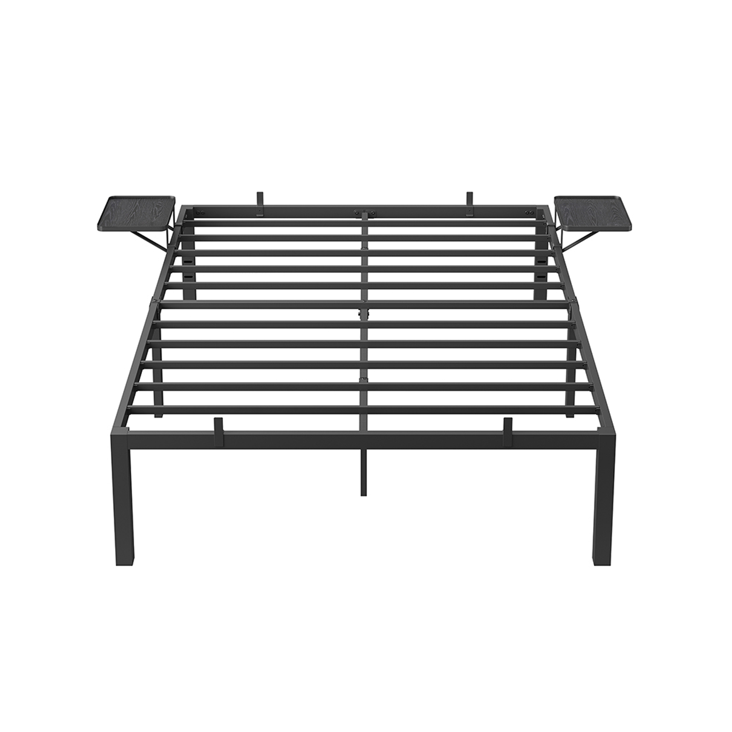 Metallist voodiraam hoiuriiulitega, 140 x 200 cm, must