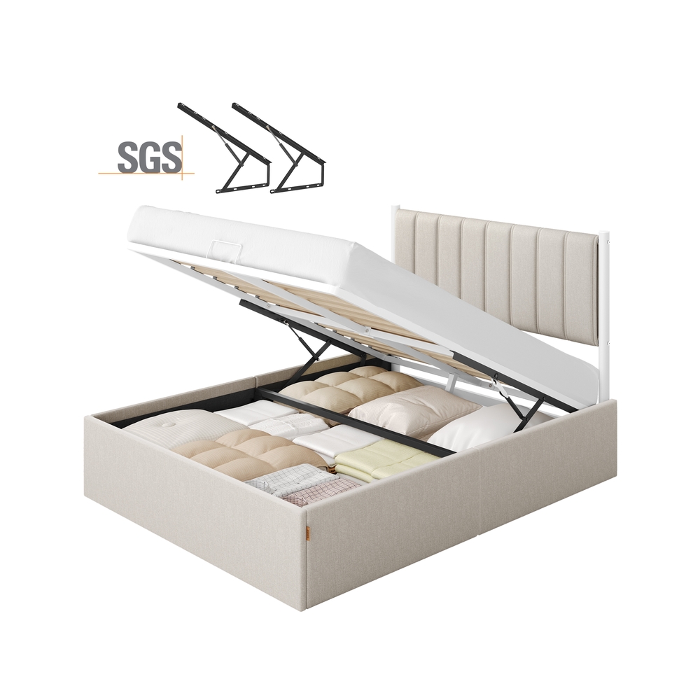 Voodiraam 140 x 200 cm voodialuse panipaigaga, peatsiots cappuccino beež