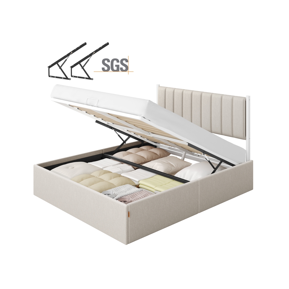 Voodiraam 160 x 200 cm voodialuse panipaigaga, peatsiots cappuccino beež