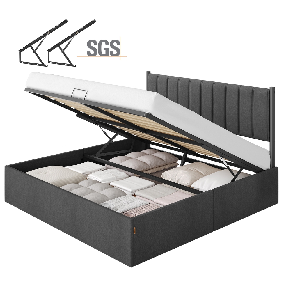 Kahekohalise voodi raam 160 x 200 cm, ülestõstetav liistude osa, voodialune hoiukoht, hüdrauliline süsteem