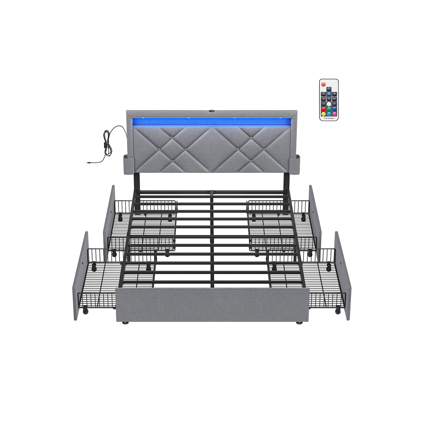Voodi 140 x 200 cm laadimisjaamaga kiltkivihall-mattmust