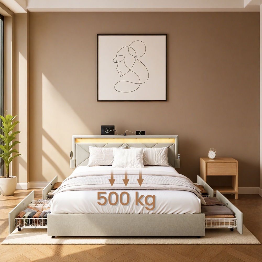 Voodiraam, 140 x 200 cm, valgustusega