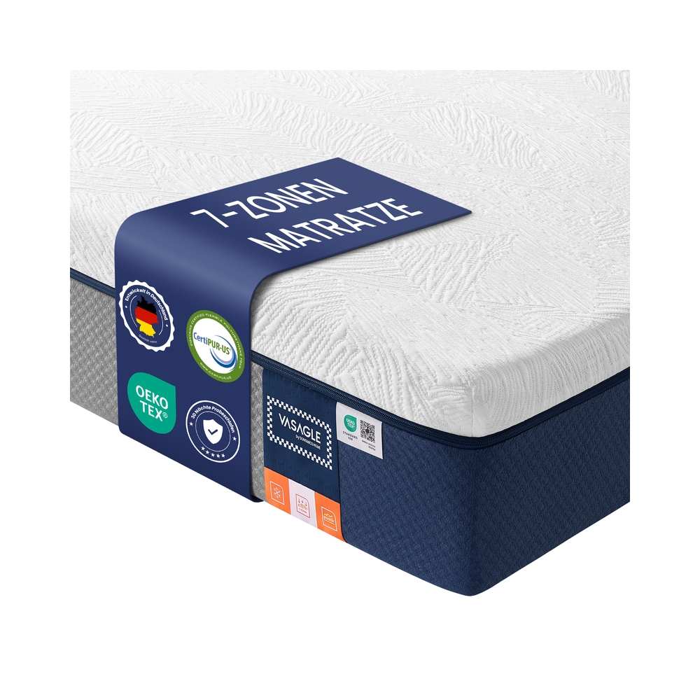 160 x 200 cm geelmäluvahust madrats ergonoomilise toega, 25 cm paksune, sinine