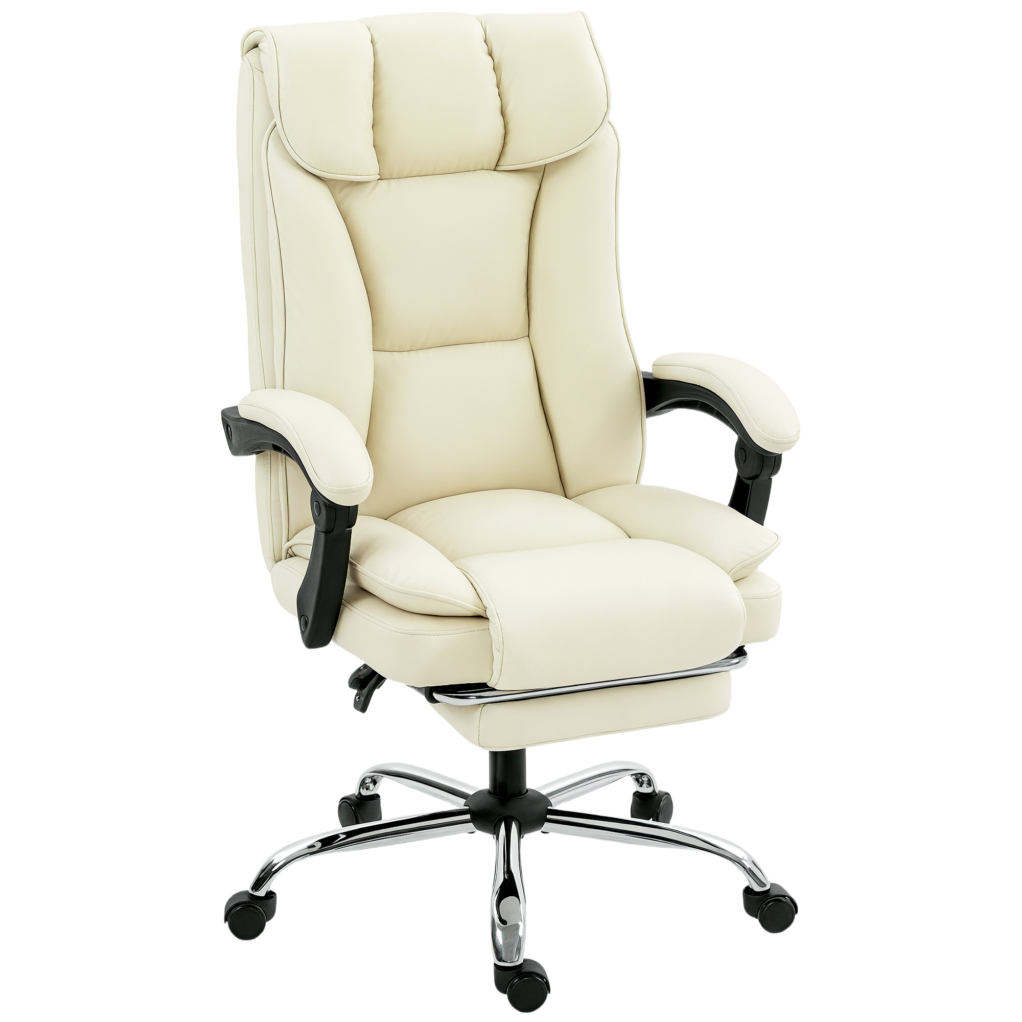 Ergonoomiline kontoritool jalatoega, kunstnahast polster, rattad, pöörlev, metall, beež+must