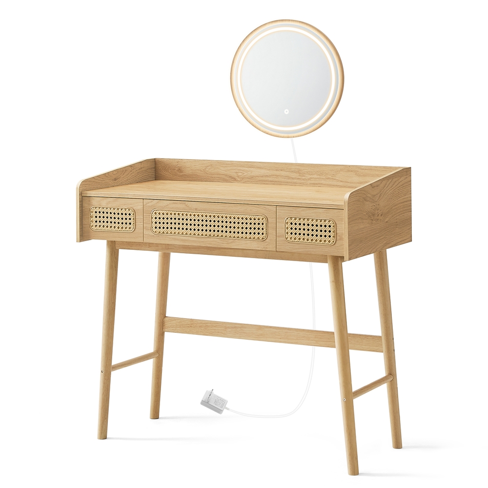 Tualettlaud peegli ja valgustusega, kosmeetikalaud 3 sahtliga