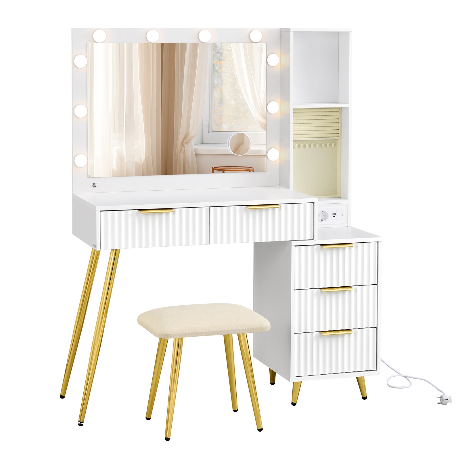 Tualettlaud tooliga, tualettlaud peegliga, sahtlitega