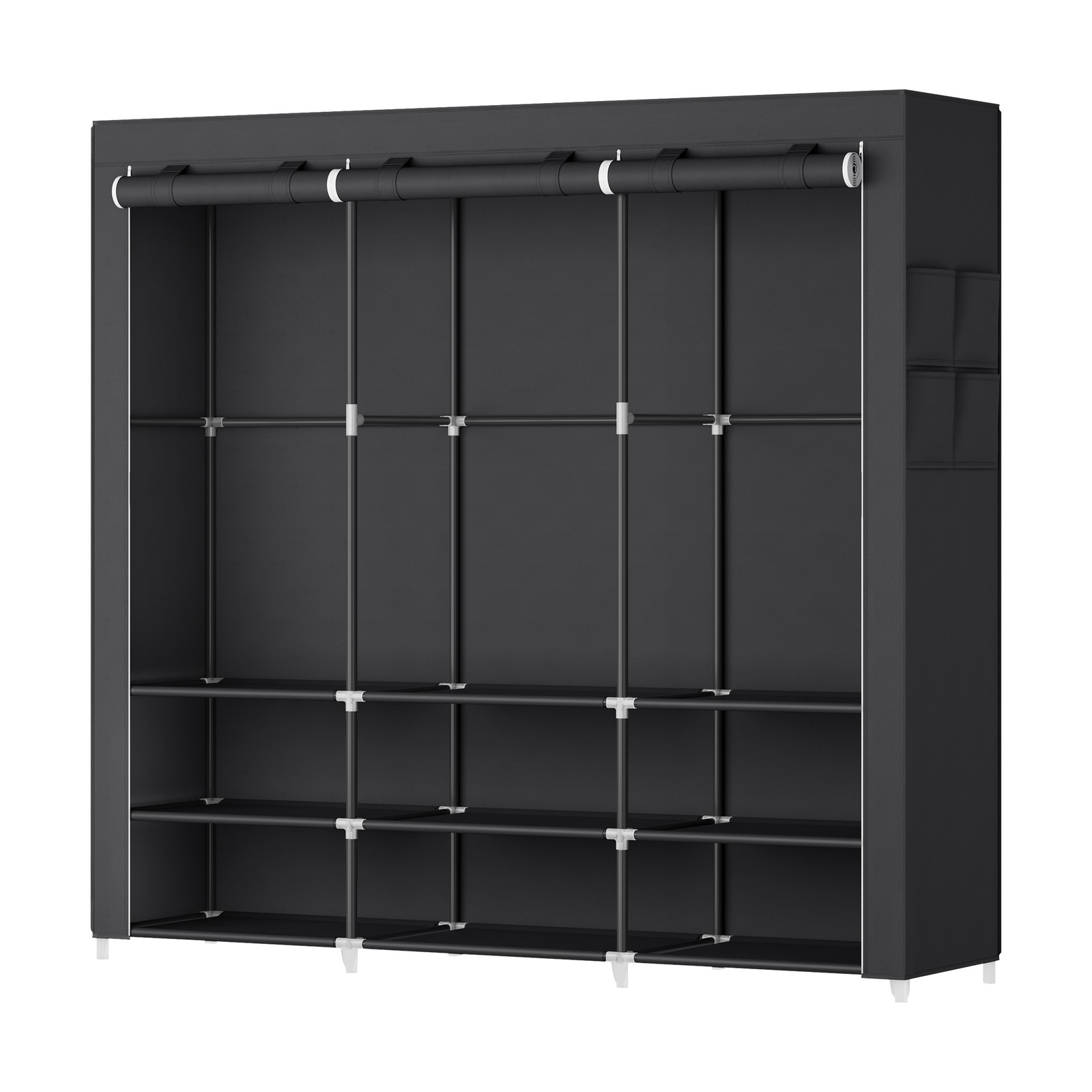 Riidest riidekapp 3 riputatava sektsiooni, riiulite ja 4 taskuga, magamistoa riidekapp