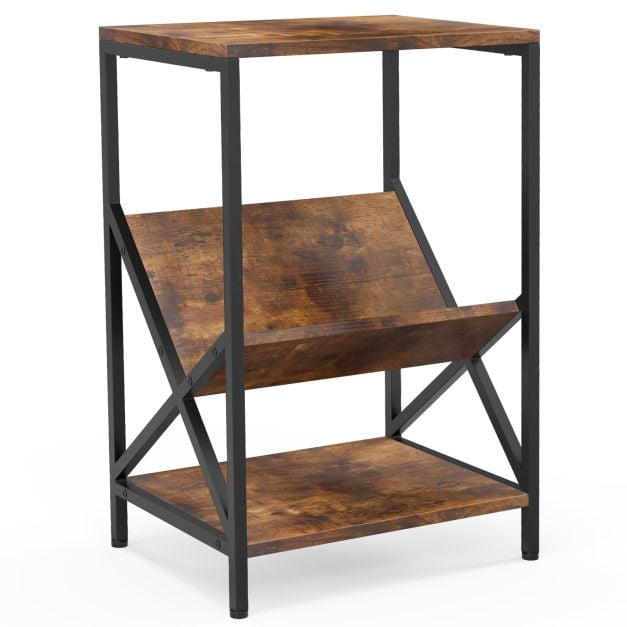 3-korruseline külglaud V-kujulise ajakirjahoidjaga 40 x 30 x 61 cm Rustic pruun