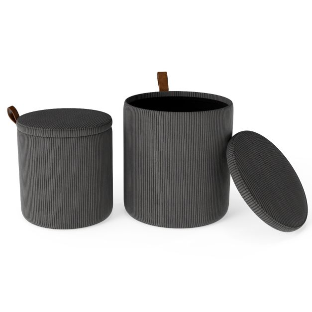 Ümmargune Ottoman hoiuruumiga, 2 tk komplekt eemaldatavate kaante ja polsterdatud istmetega - hall