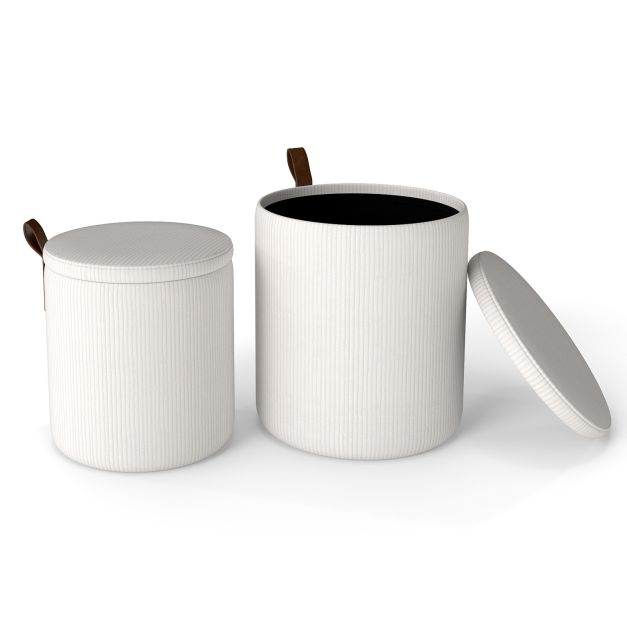 Ümmargune Ottoman hoiuruumiga, 2 tk komplekt eemaldatavate kaante ja polsterdatud istmetega - beež