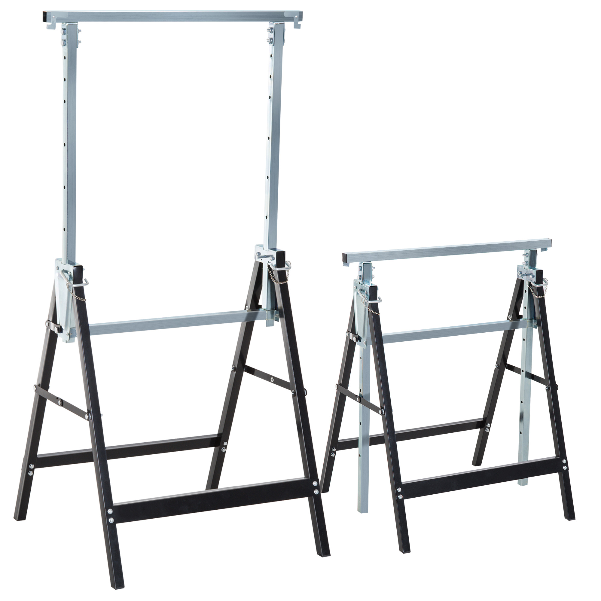 2 x tellingupukki, kokkupandavad, kõrgus reguleeritav kuni 200 kg, teras, must, 68 x 58 x 80–130 cm
