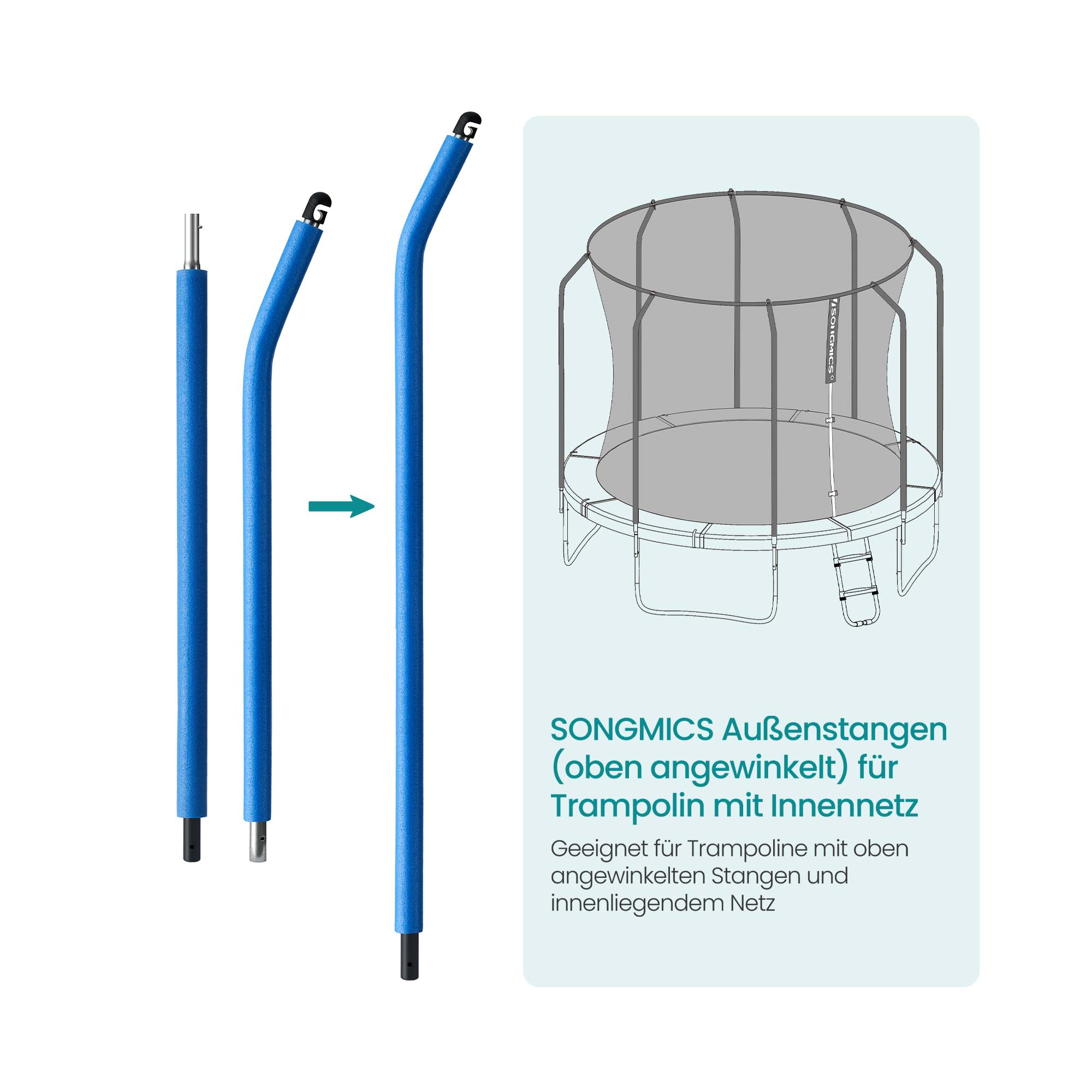 Välisposti komplekt (1 nurga all olev ülemine + 1 sirge alumine) batuudile koos sisemise võrguga