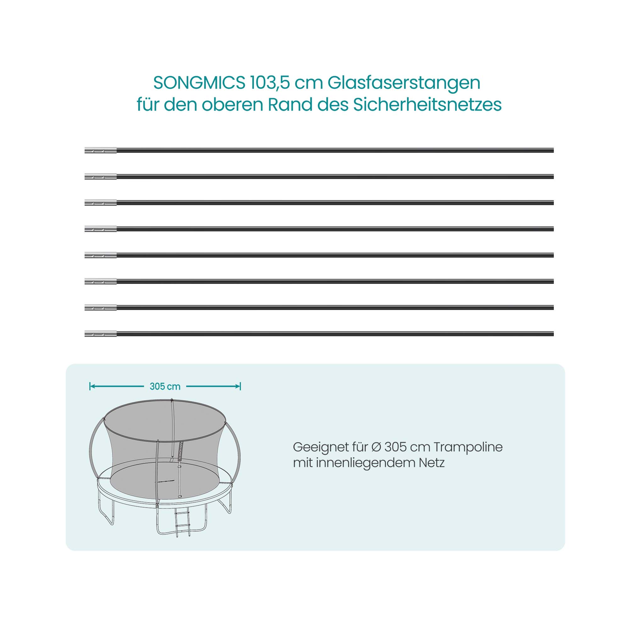 8 klaaskiust varrast 103,5 cm ülemise serva jaoks