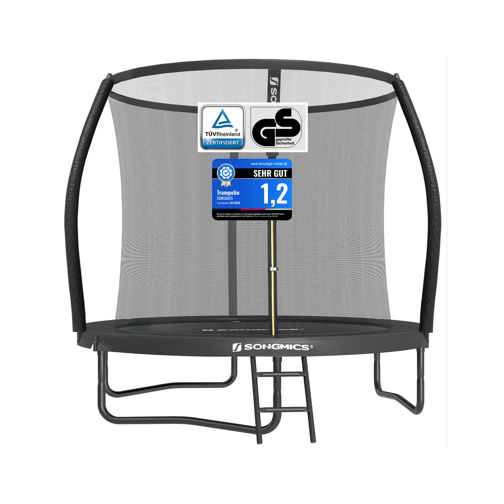 Batuut 244 cm läbimõõduga turvavõrguga, kumerate postidega, must