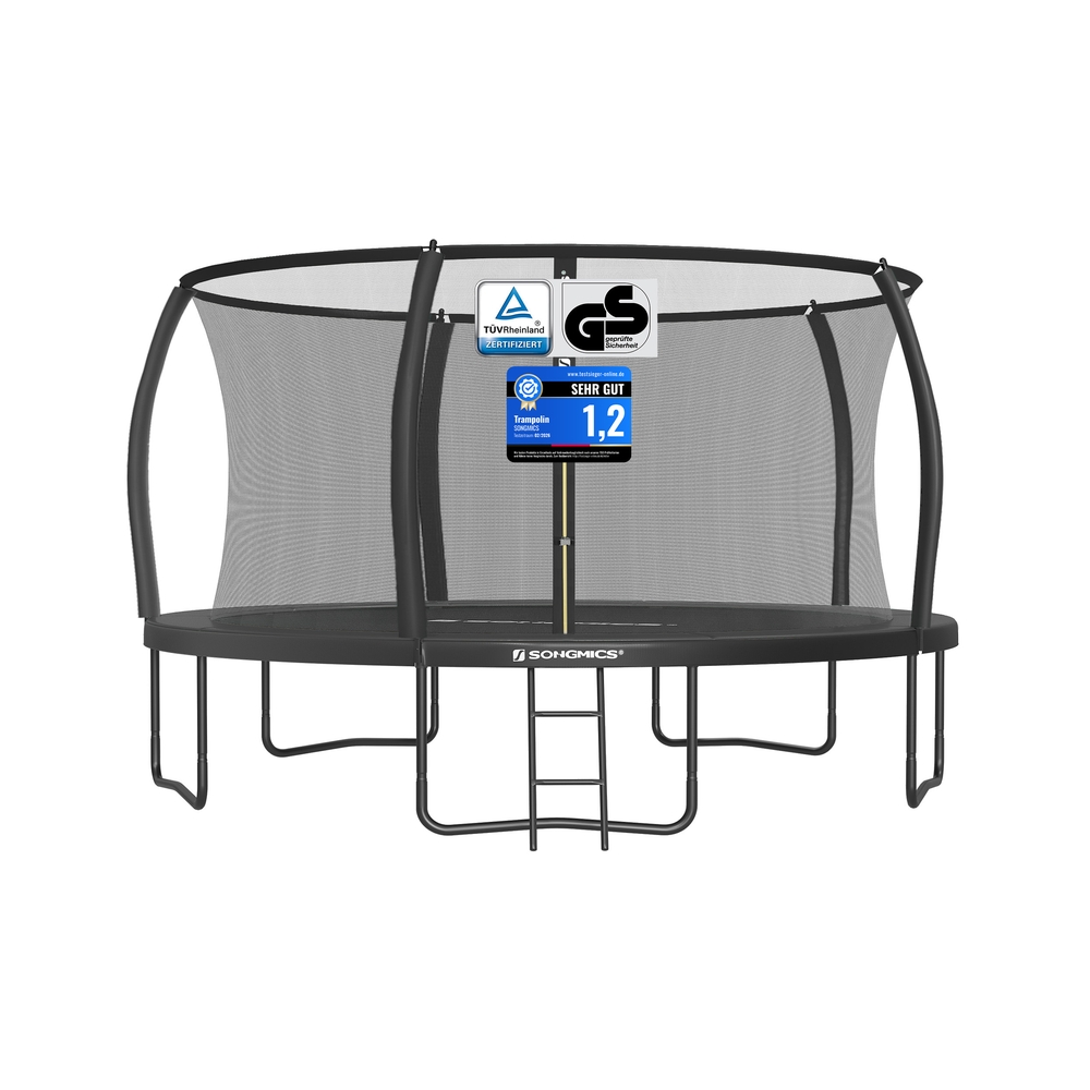 Batuut 427 cm läbimõõduga turvavõrguga, kumerate postidega, must