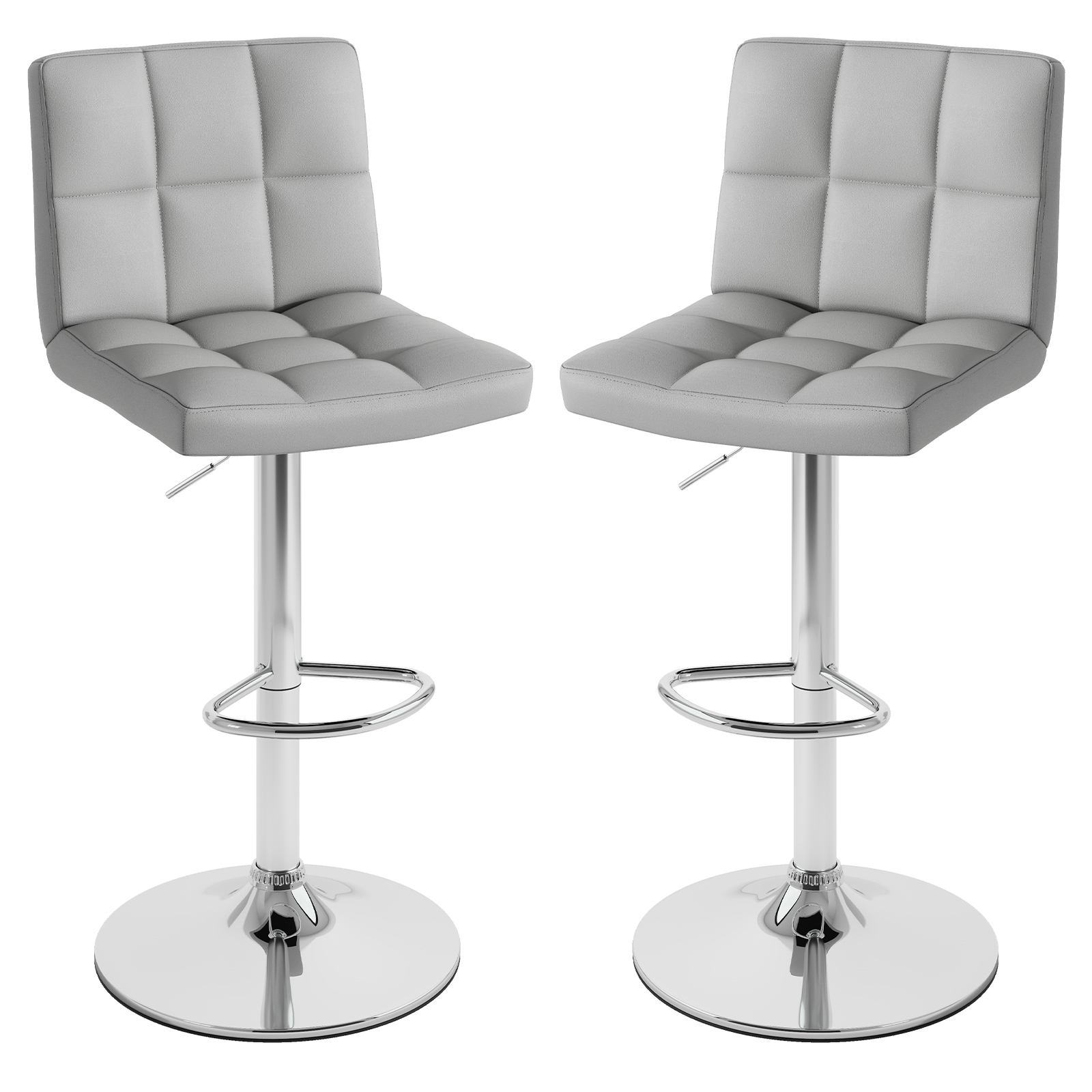 2-osaline komplekt 360 pöörlev kunstnahast baaripukk reguleeritava kõrgusega baaritool hall istmepukk