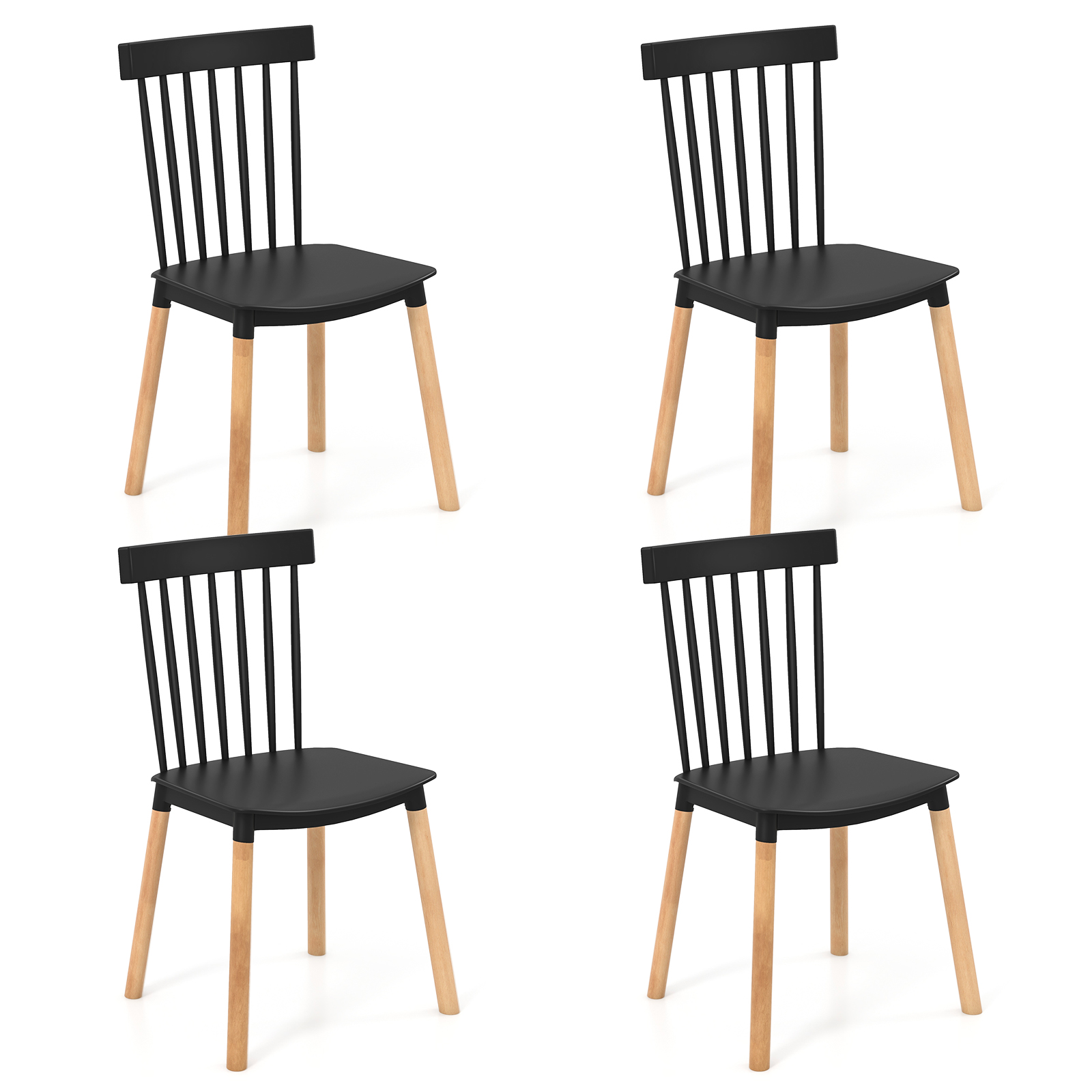 Kumeratest liistudest seljatoega Windsori stiilis puidust söögitoolid (4 tk komplekt), must