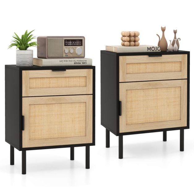 Öökapp rotangist 2-osaline komplekt öökapp sahtli ja kapiga 45 x 30 x 59 cm must