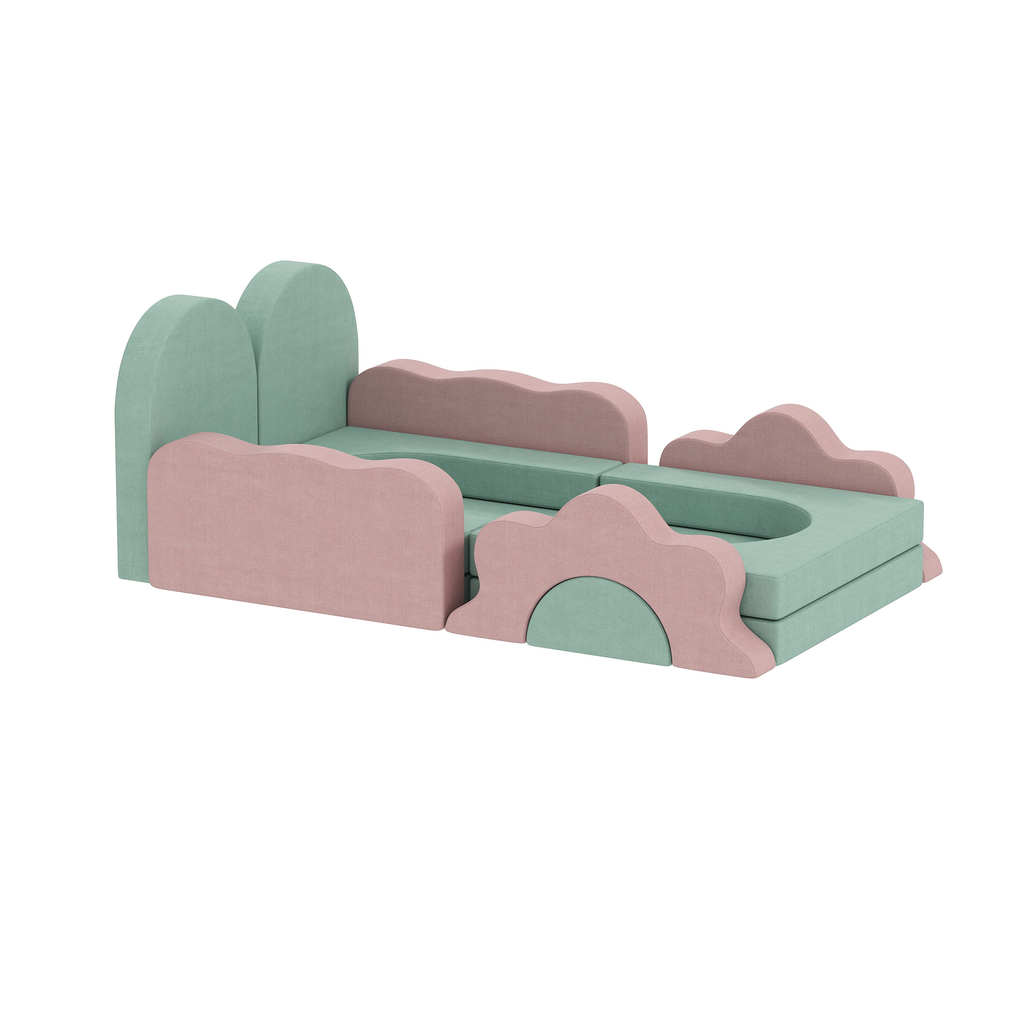12-osaline vahtplokkide komplekt ronimiseks, ehitamiseks, roomamiseks, siseruumide mängumatid velvetist kattega, roheline+roosa
