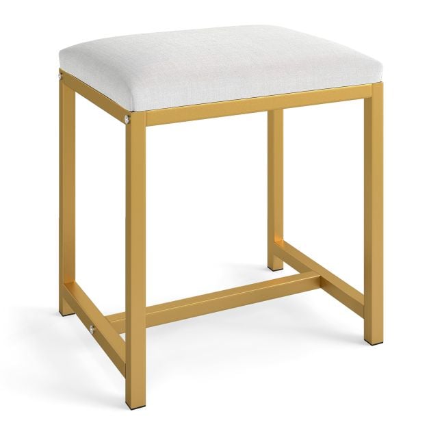 Väike meigitool pehme polsterdatud padja ja kuldsete metalljalgadega - valge ja kuldne