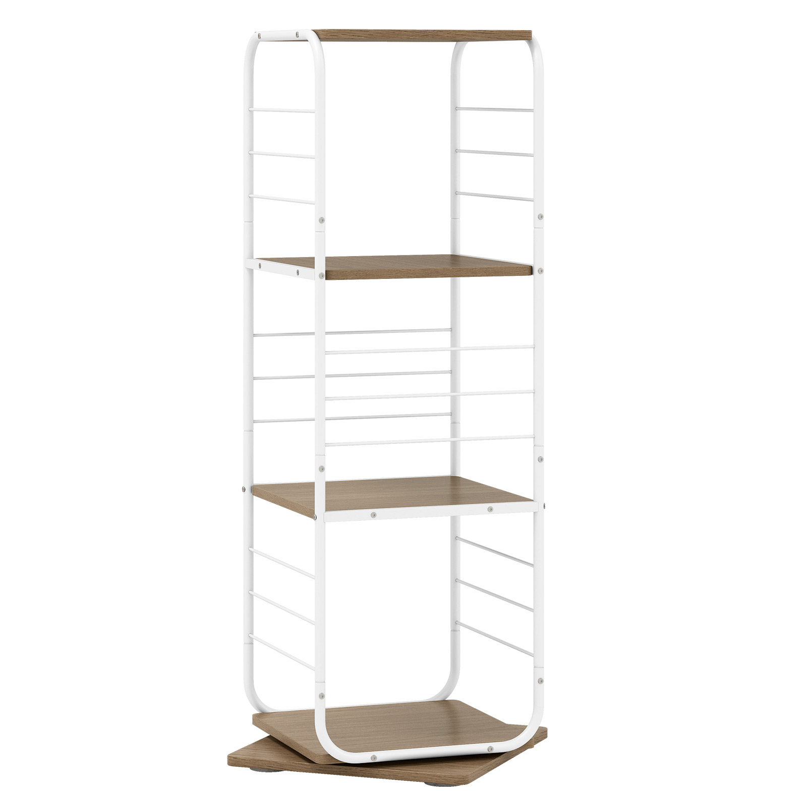 4-astmeline 360° pöörlev raamaturiiuli torn metallraamiga - naturaalne