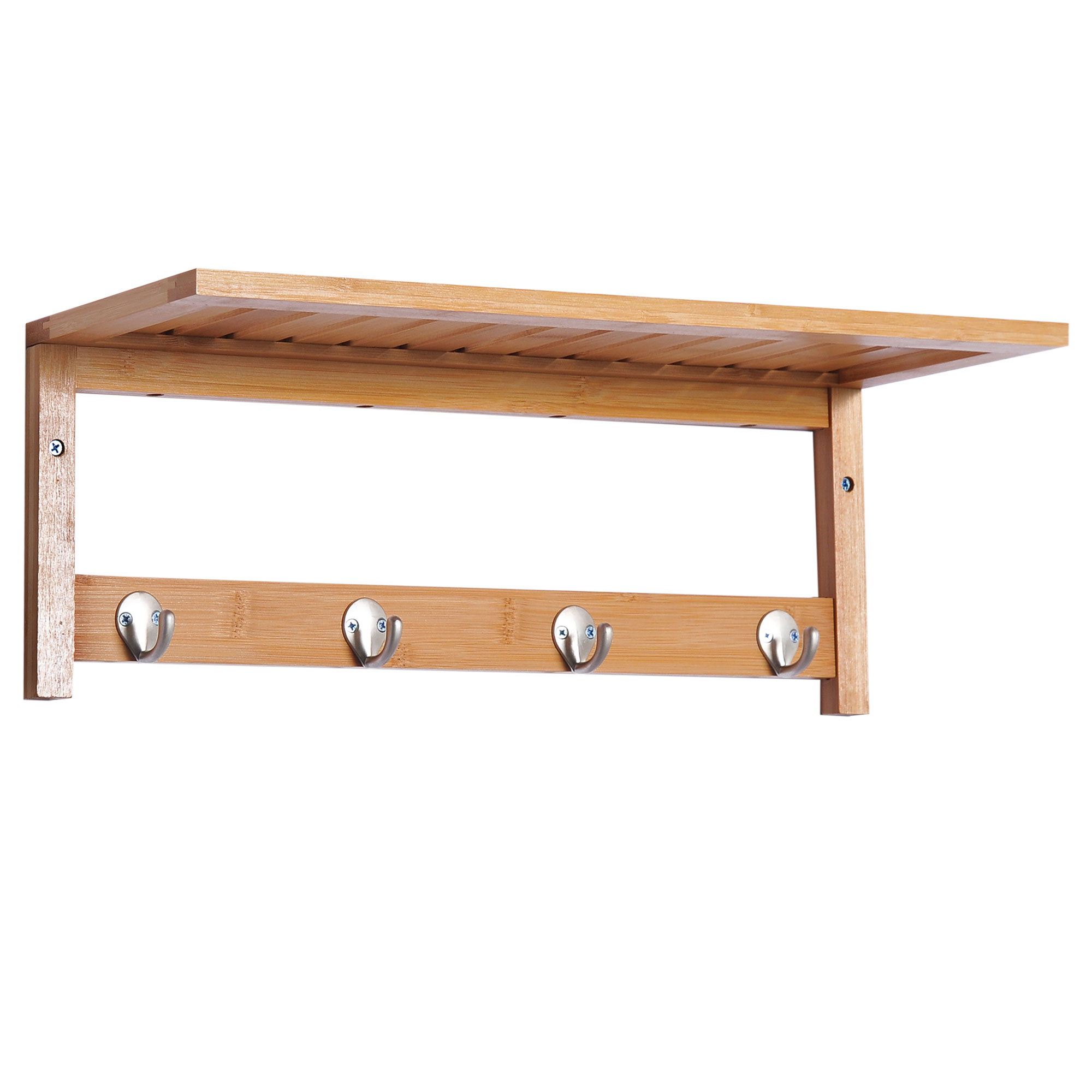 Seinale kinnitatav konksudega riidepuurauk, ruumisäästlik, kandevõime 5 kg, 50 x 16 x 17,5 cm, naturaalne puit