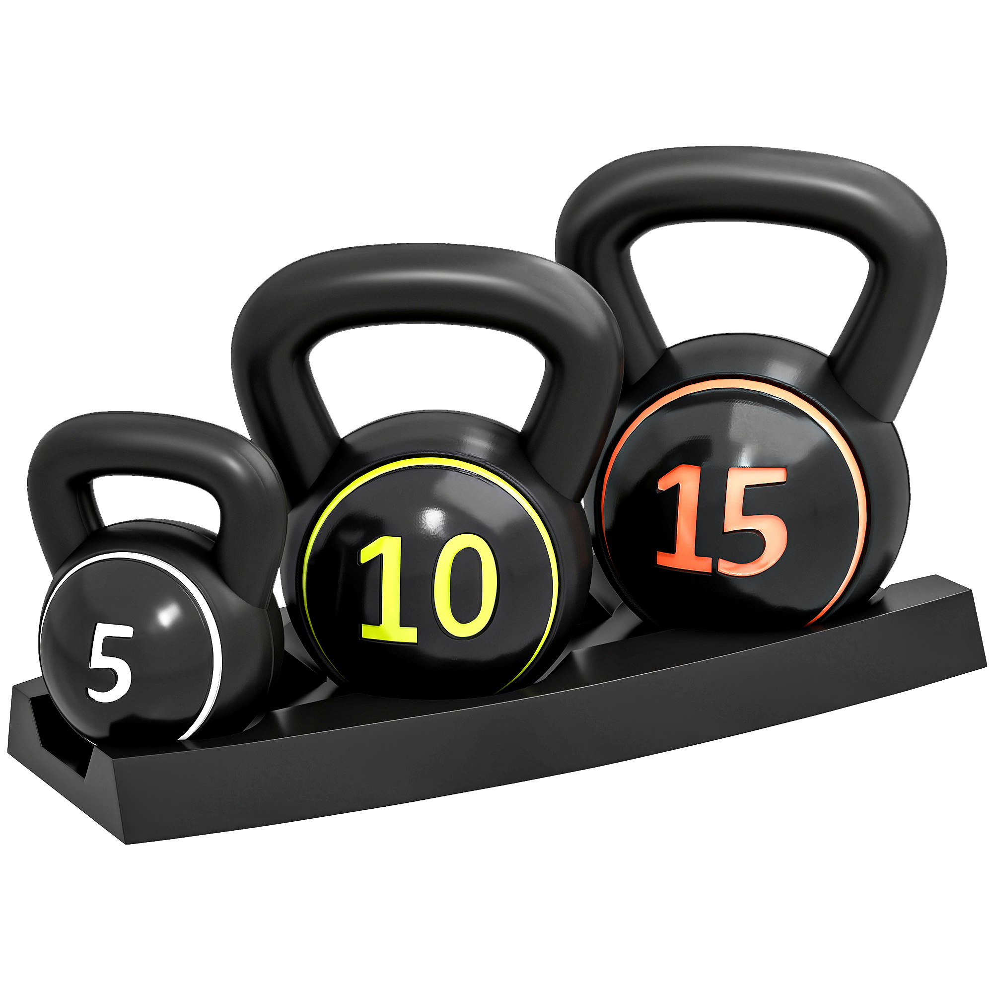 Kettlebelli komplekt, 3 sangpommi 2,2 kg/4,5 kg/6,8 kg, plastkorpus, must