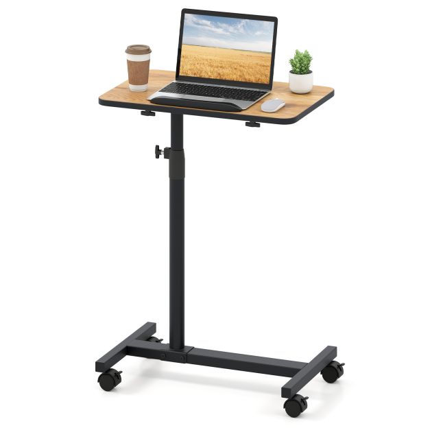 Voodi kohal asuv laud lukustatavate ratastega, C-kujuline otsalaud, pruun