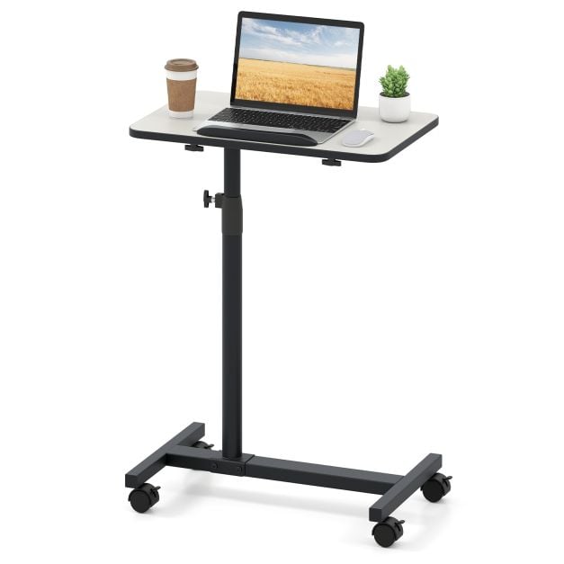 Voodi kohal asuv laud lukustatavate ratastega, C-kujuline otsalaud, hall