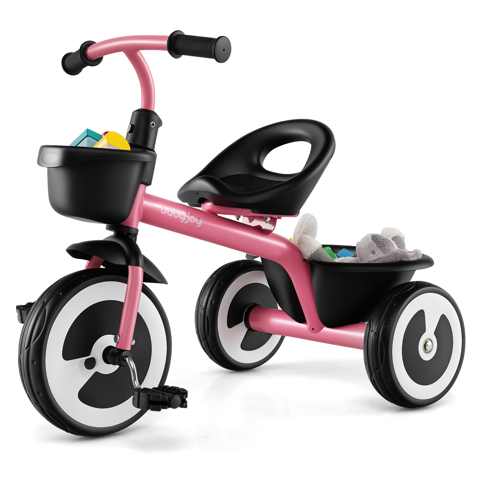 Reguleeritava istme ja hoiukorviga laste kolmerattaline jalgratas (trike) vanusele 1.5–5 aastat, roosa