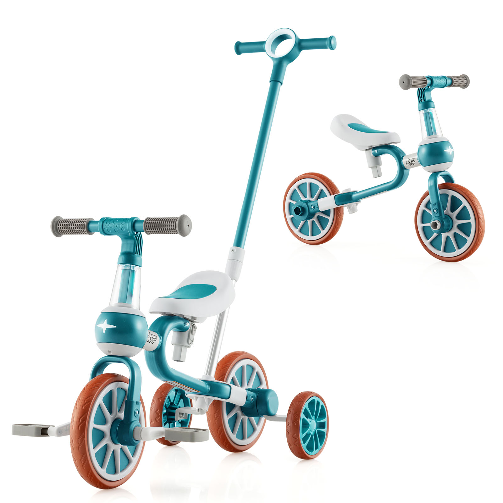 Lastejalgratas 4-ühes vanema tõukekäepidemega eelkooliratas 37 x 72 x 101 cm roheline