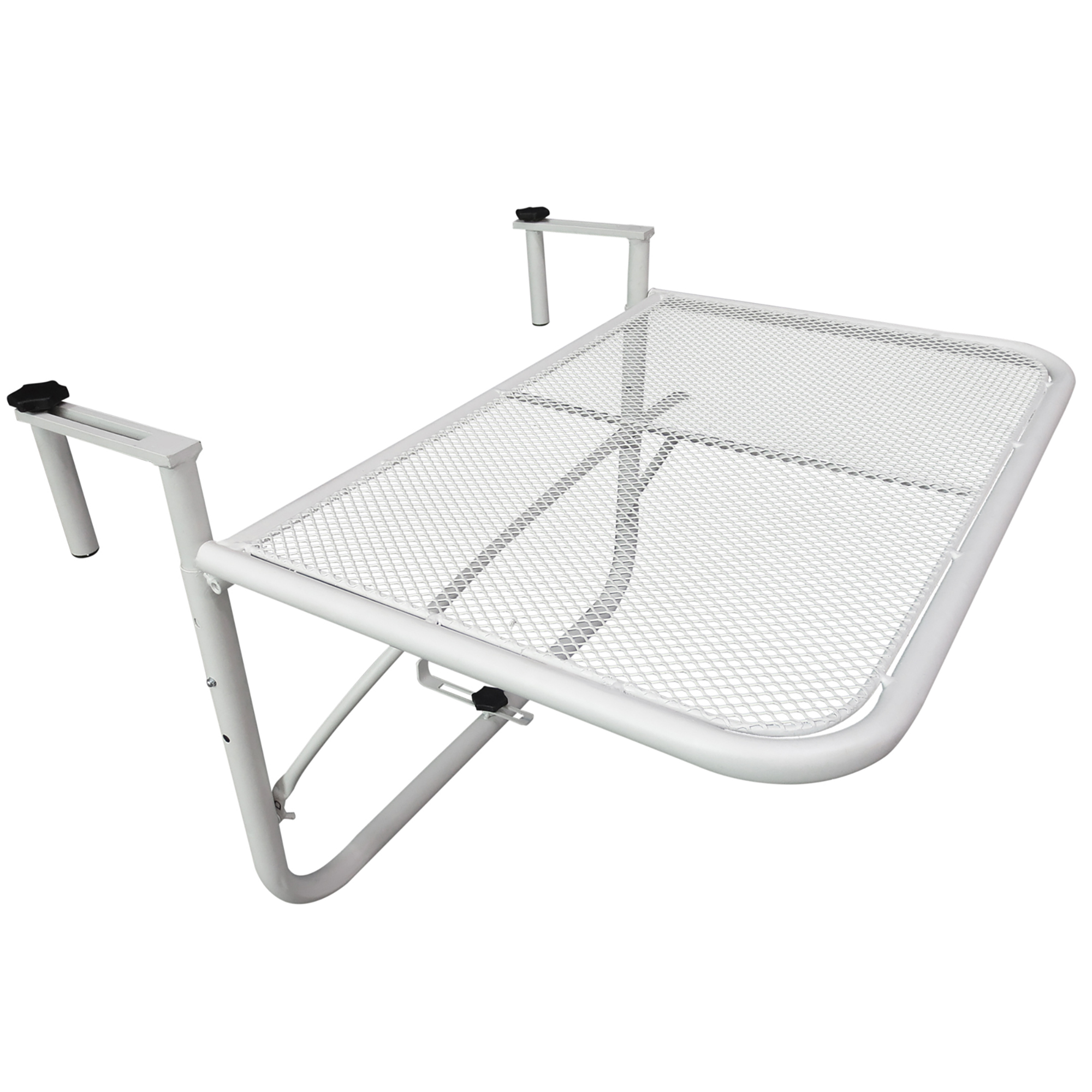 Rõdu ripplaud, 3-suunas kõrgusega reguleeritav, metallist ripplaud, ilmastikukindel, rõdu külglaud rõdupiirete ja terrassipiirete jaoks, 60 x 56 cm, valge
