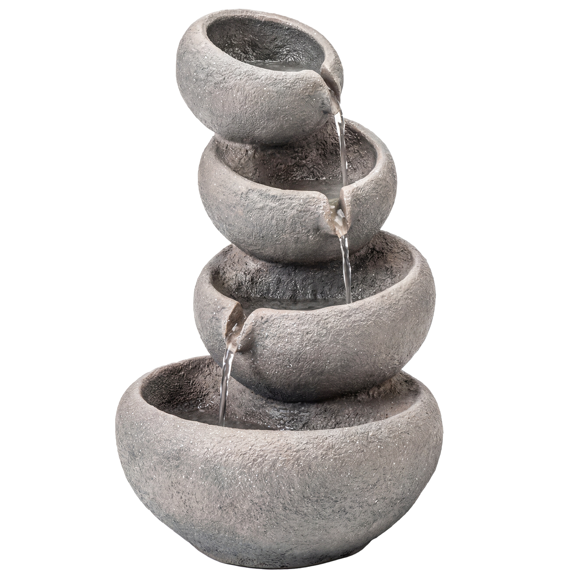 Vaigust valmistatud õuefountain, 4-astmeline aiafountain LED-valgustuse ja pumbaga, kivi imitatsioon, 35 x 32 x 50 cm