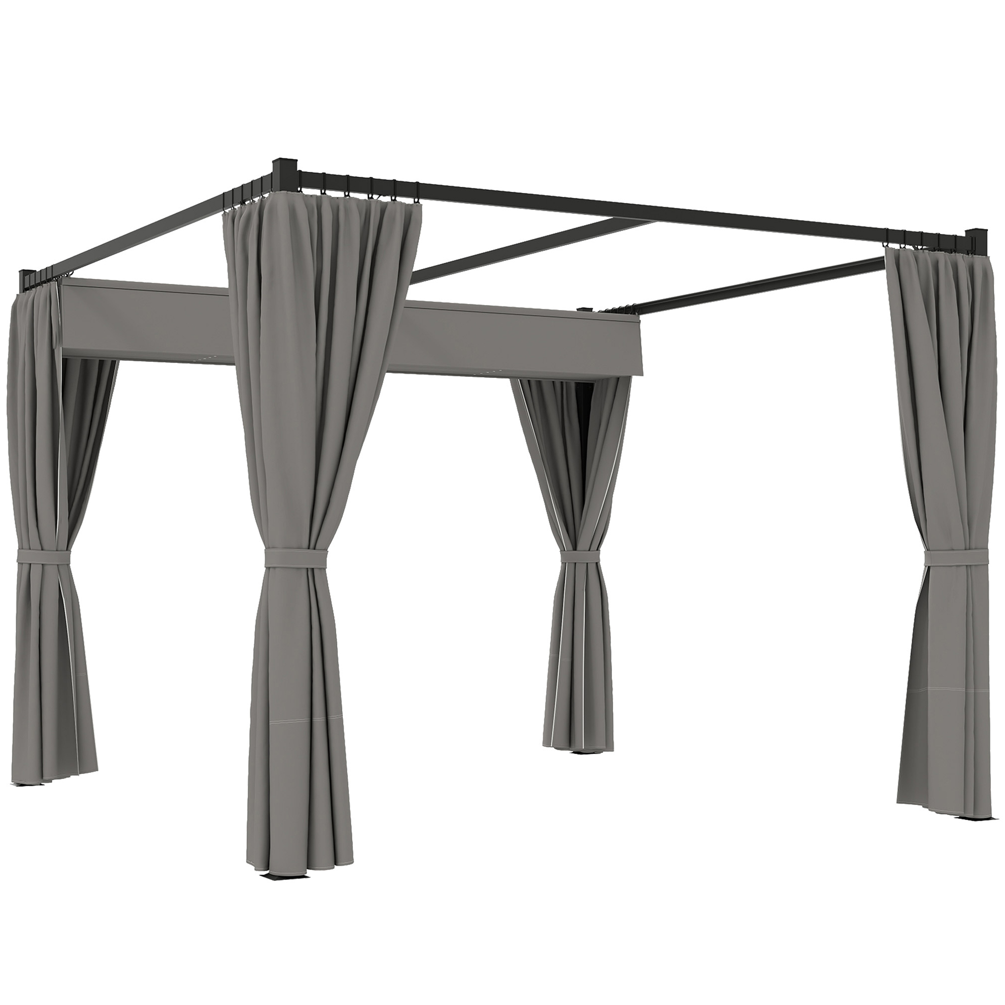Pergola 3 x 3 m eraldiseisev terrassikatus lükandkatusega, 4 külgseinaga, UV-kindel, helehall