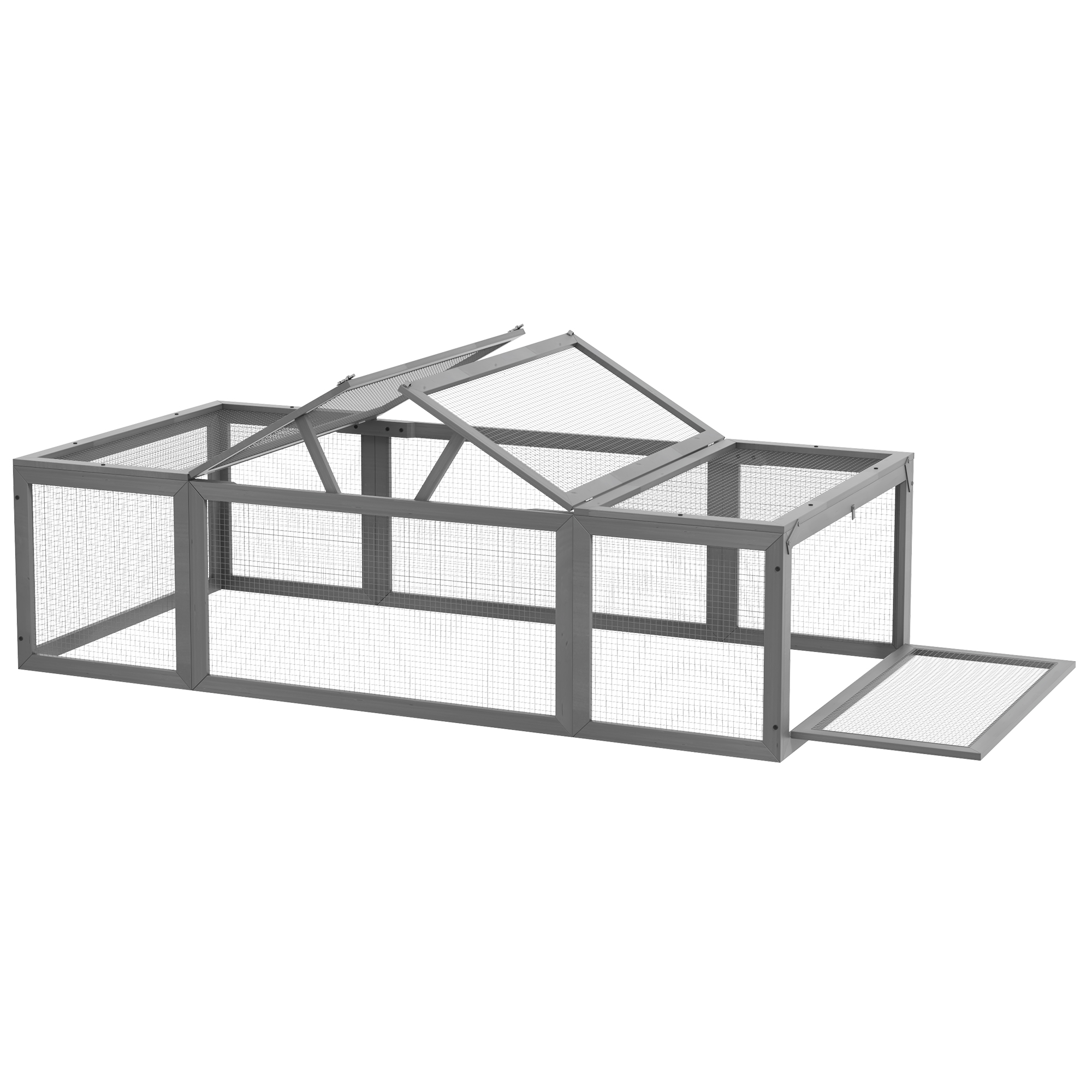 Väikeloomade õueaedik, hingedega katusega, kuusepuidust, hall