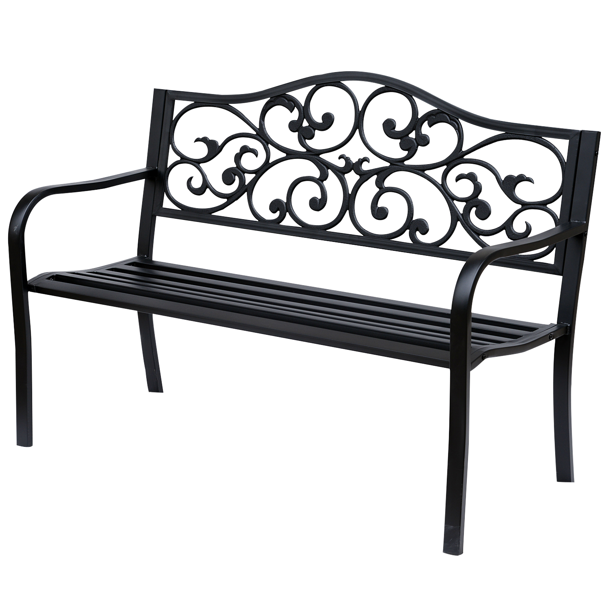 2-kohaline aiapink/pargipink pikendatava lauaga, kandevõime 240 kg, terrassipink seljatoe ja käetugedega, aiamööbel terrassile, aeda, õuealale, 150x58,5x90 cm, must