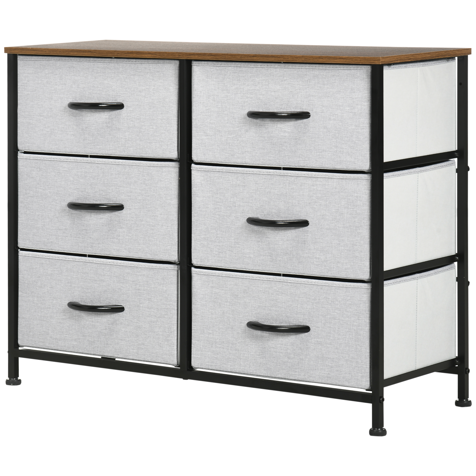 Kummut/külgkapp, 6 sahtlit, riidest sahtlid, 80 cm x 30 cm x 62,5 cm, pruun + must + hall