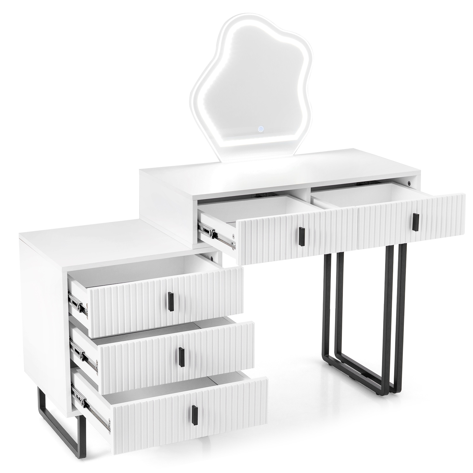 Tualettlaud peegli ja valgustusega, meigilaud 3 valgusrežiimiga, reguleeritava heledusega, valge