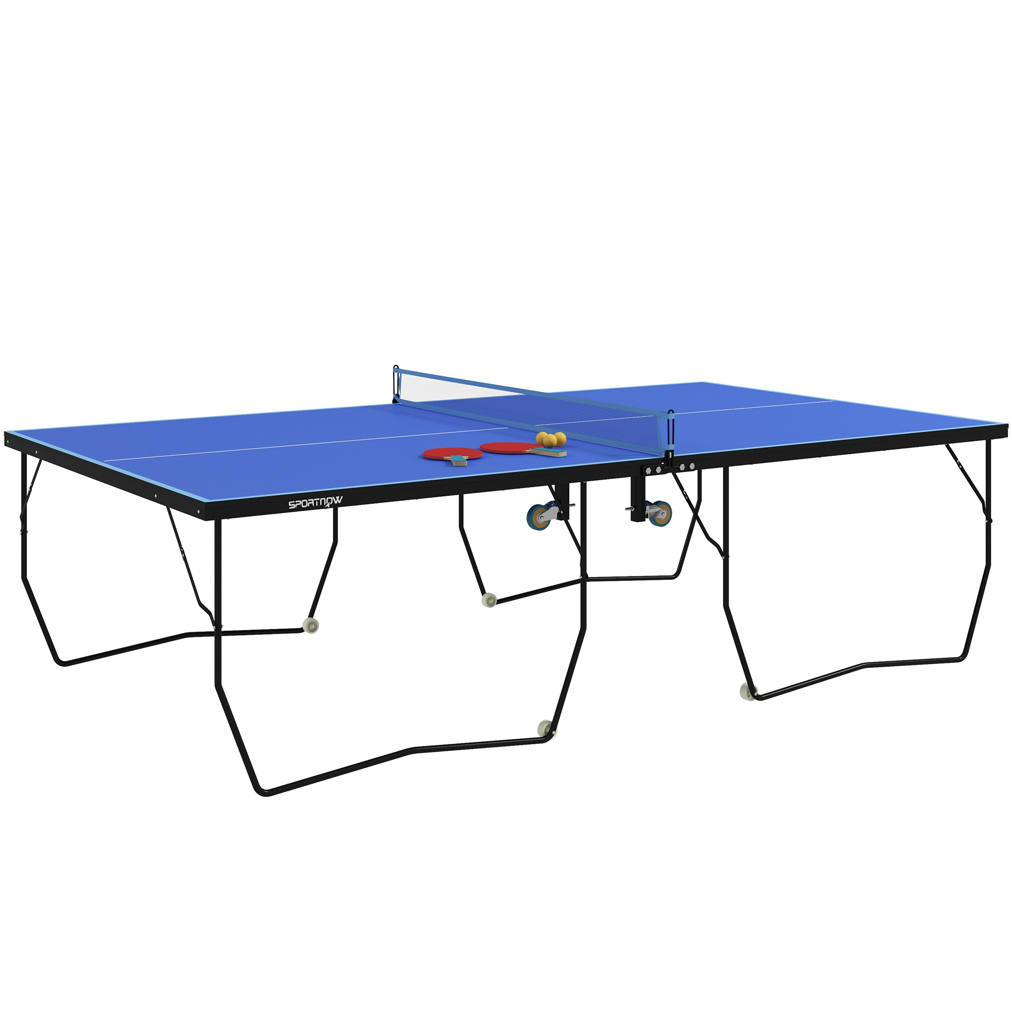 SPORTNOW lauatenniselaud, kokkupandav, 8 ratast, pulbervärvitud terasraam, MDF, 274 x 152,5 x 76 cm, sinine